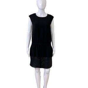 Vince Tank Mini Dress Lamb Leather Trim Drawstring Waist Black Women Size XS
